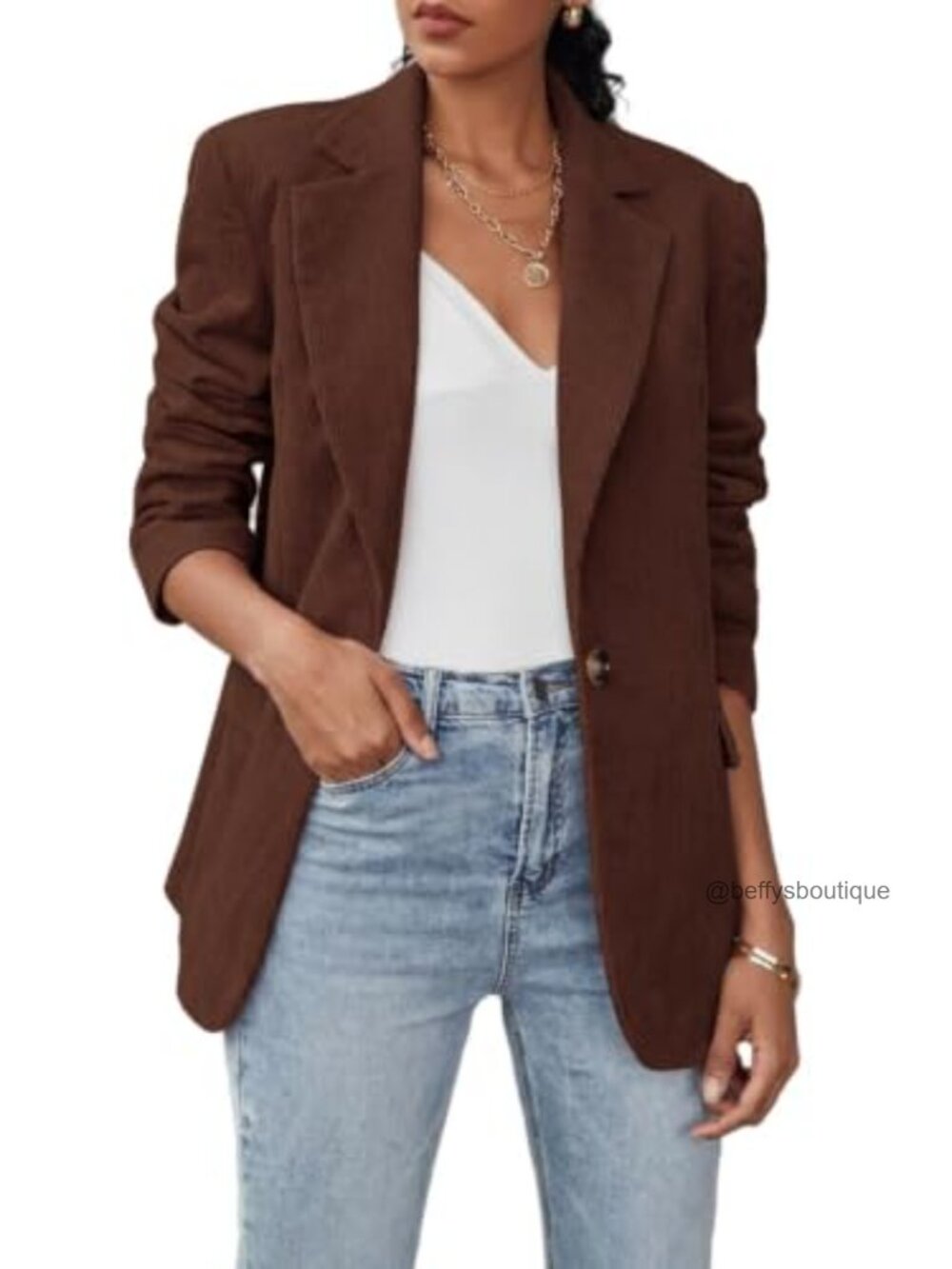 Womens Corduroy Blazer Long Sleeve One Button Notch Lapel Business Casual Suit
